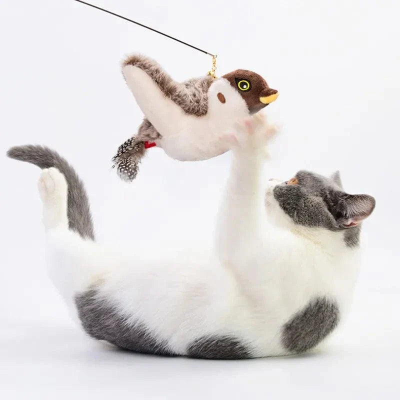 Engaging Cat Jumping Winged Bird Toy